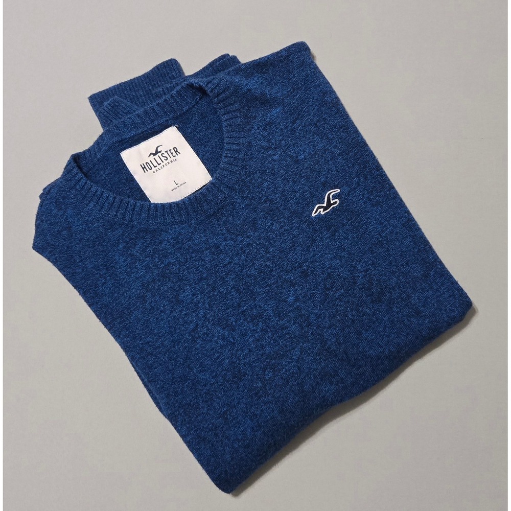 Hollister Crewneck Sweater Mens Large Blue Marl Soft Knit Logo Pullover
